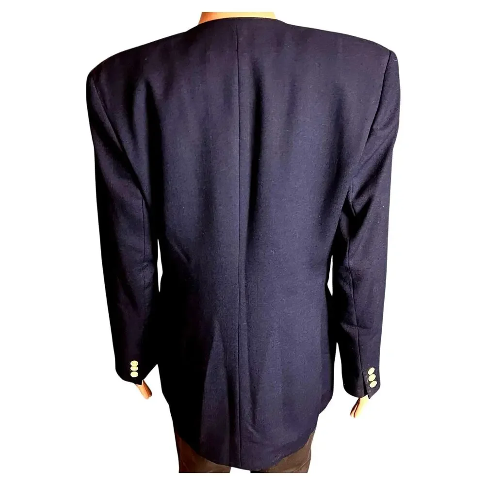 Oleg Cassini Women’s Navy Blue Double Breasted Blazer 12 Career Office Academia - Picture 6 of 8